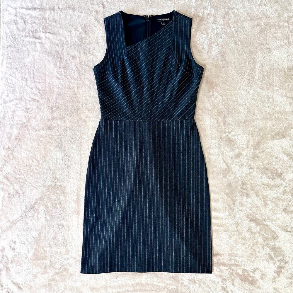 Banana Republic Asymmetrical Pinstripe Sleeveless Sheath Dress Charcoal Sz 0